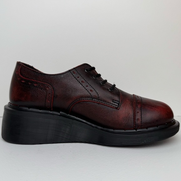 Vintage Dr. Martens Oxblood Ruboff Red Black Wingtip Wedge Oxfords UK 4 - Picture 4 of 16